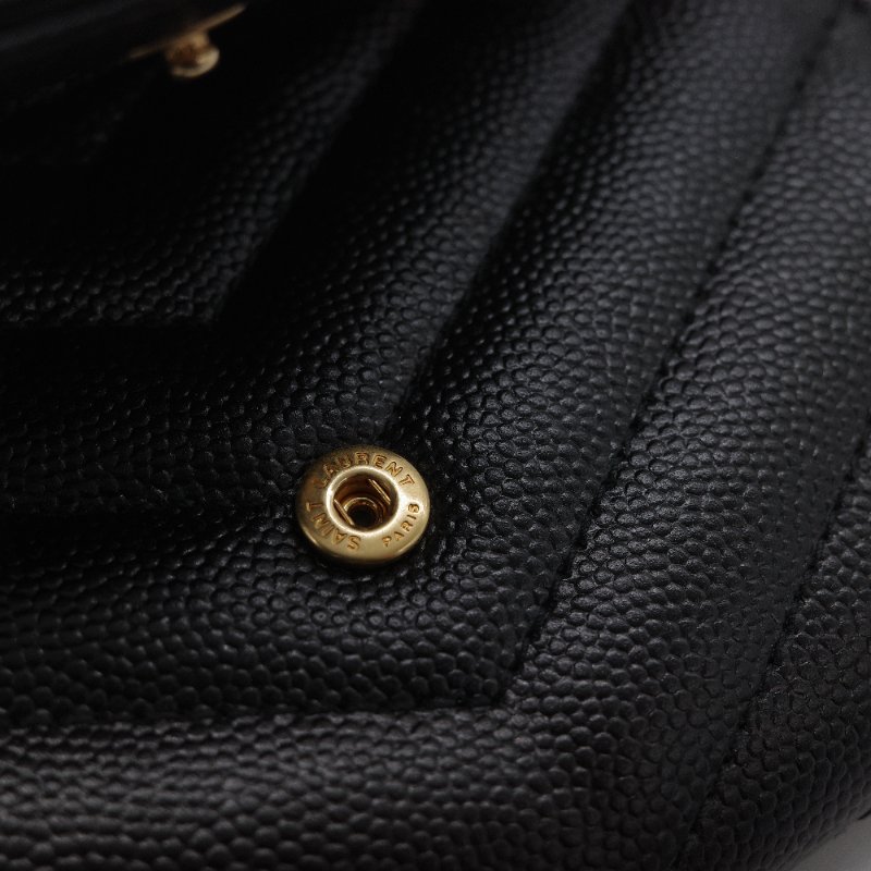 Saint Laurent聖羅蘭 YSL 黑色 顆粒紋小牛皮 信封短夾-8