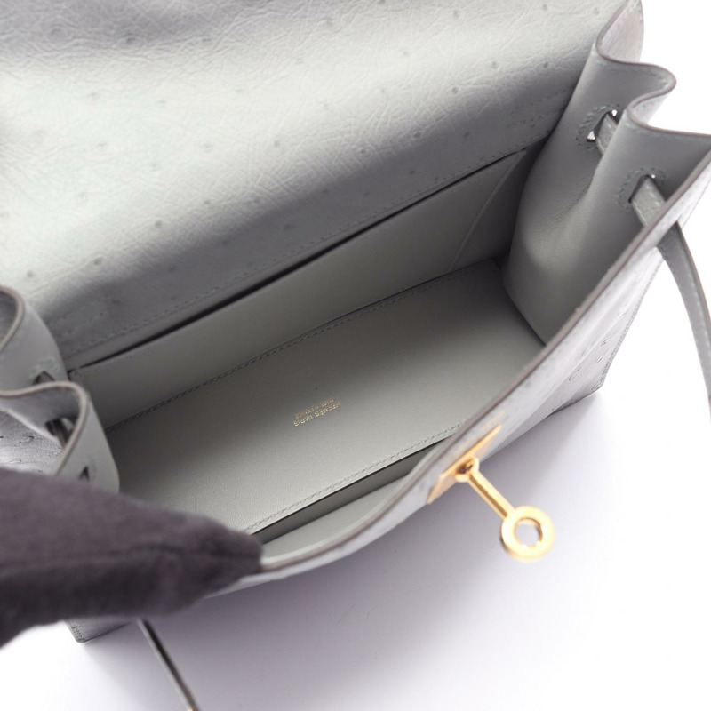 愛馬仕 Kelly Dance 2 藍色冰川色肩背包 079007CC 鴕鳥皮 藍色 二手 女士-2