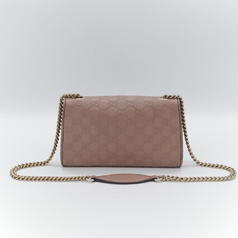 Gucci 古馳 Emily 乾燥玫瑰色 藕粉色 壓紋皮革 鏈帶翻蓋包-1