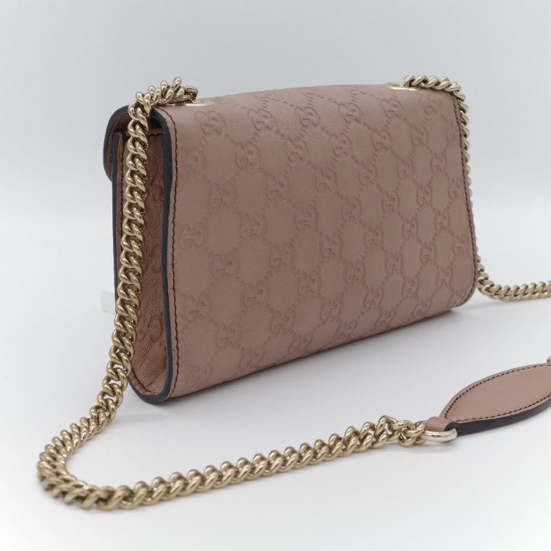 Gucci 古馳 Emily 乾燥玫瑰色 藕粉色 壓紋皮革 鏈帶翻蓋包-3