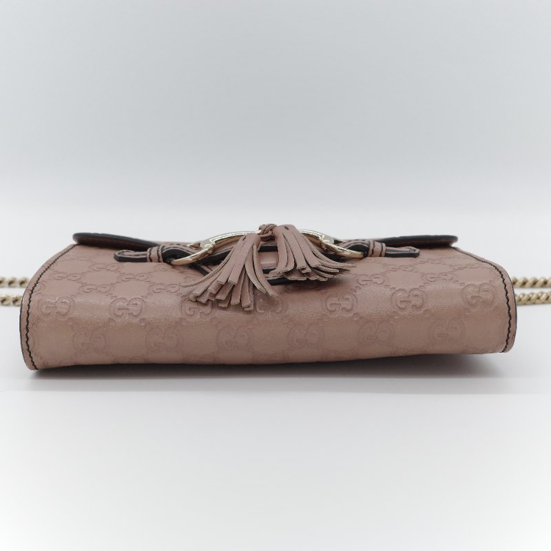 Gucci 古馳 Emily 乾燥玫瑰色 藕粉色 壓紋皮革 鏈帶翻蓋包-4