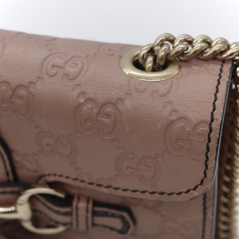 Gucci 古馳 Emily 乾燥玫瑰色 藕粉色 壓紋皮革 鏈帶翻蓋包-9