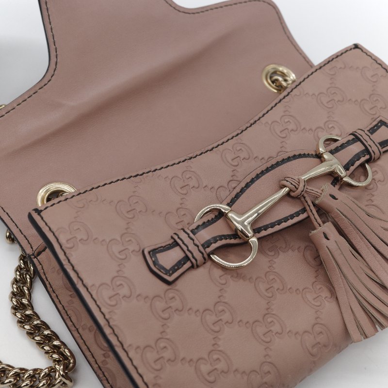 Gucci 古馳 Emily 乾燥玫瑰色 藕粉色 壓紋皮革 鏈帶翻蓋包-14