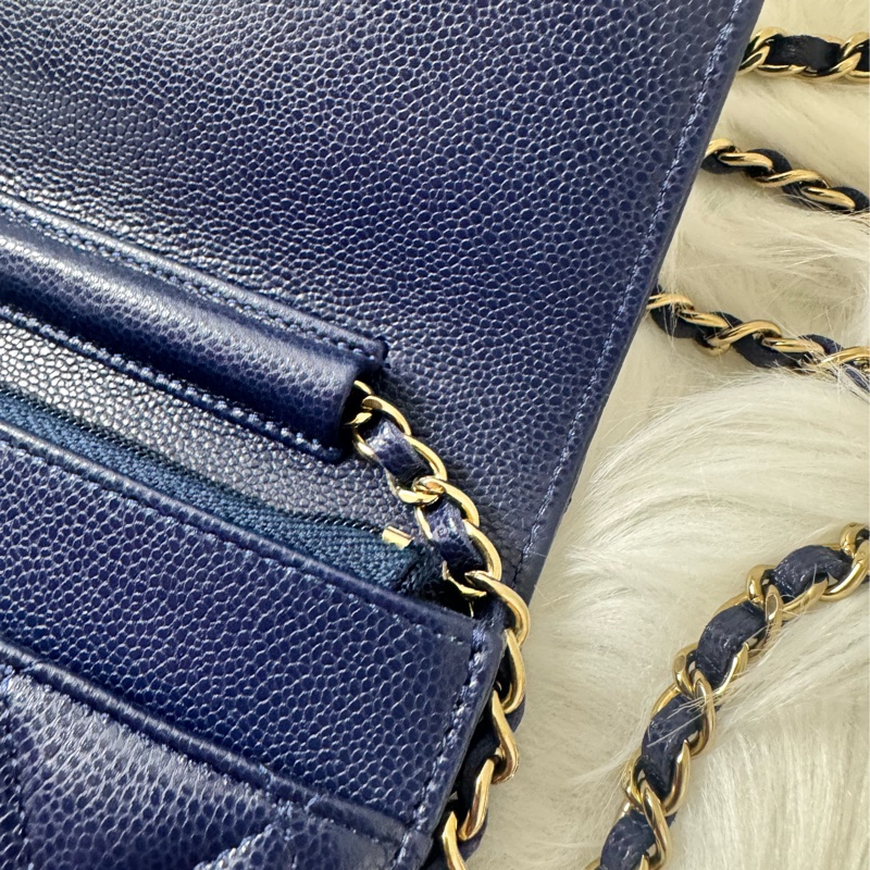 香奈兒午夜藍荔枝牛皮新款吸磁釦woc-16