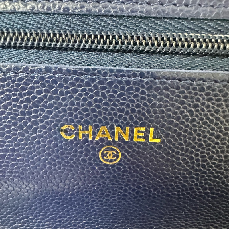 香奈兒午夜藍荔枝牛皮新款吸磁釦woc-19