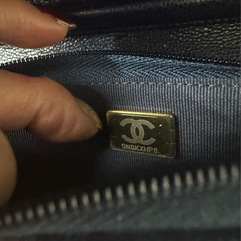 香奈兒午夜藍荔枝牛皮新款吸磁釦woc-23