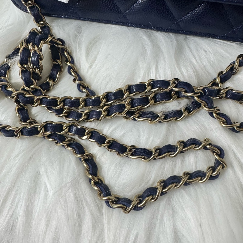 香奈兒午夜藍荔枝牛皮新款吸磁釦woc-24