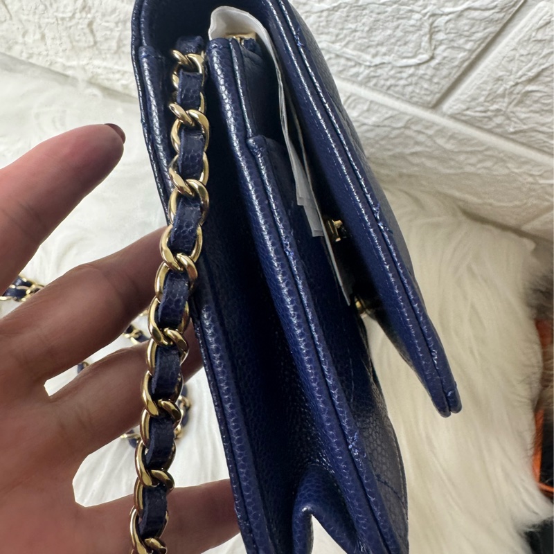 香奈兒午夜藍荔枝牛皮新款吸磁釦woc-28