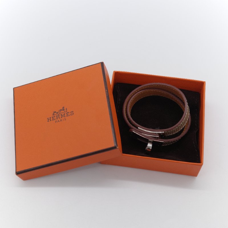 Hermès愛馬仕 Mini Kelly Double Tour 蜥蜴皮銀色鍍層 手環-0