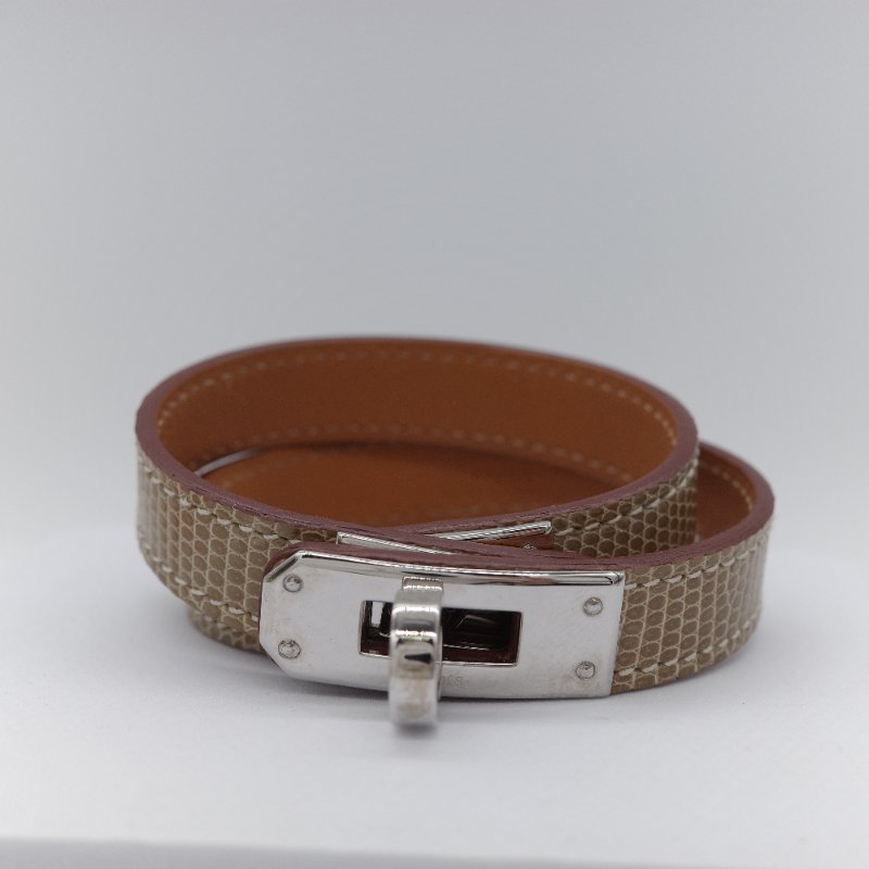 Hermès愛馬仕 Mini Kelly Double Tour 蜥蜴皮銀色鍍層 手環-1