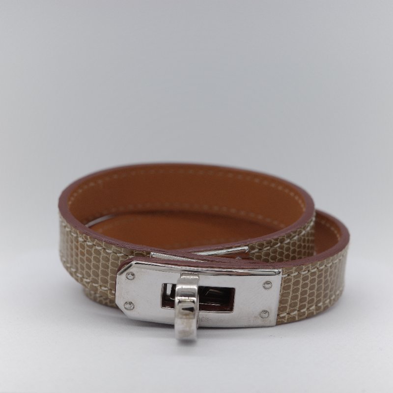 Hermès愛馬仕 Mini Kelly Double Tour 蜥蜴皮銀色鍍層 手環-2