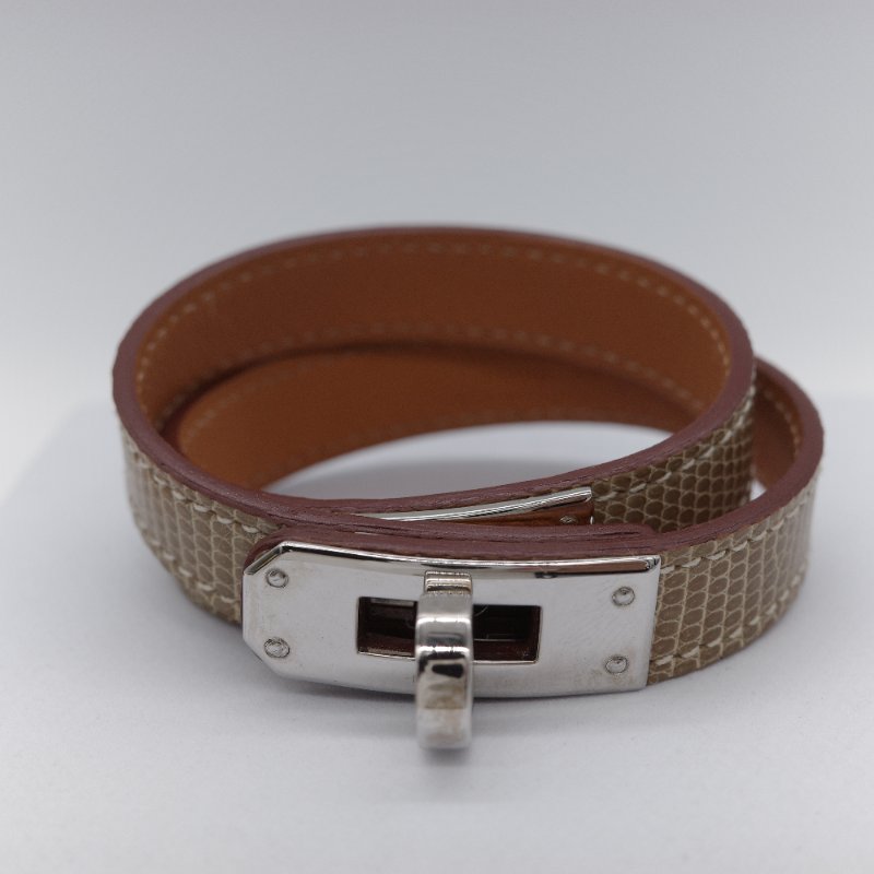 Hermès愛馬仕 Mini Kelly Double Tour 蜥蜴皮銀色鍍層 手環-3