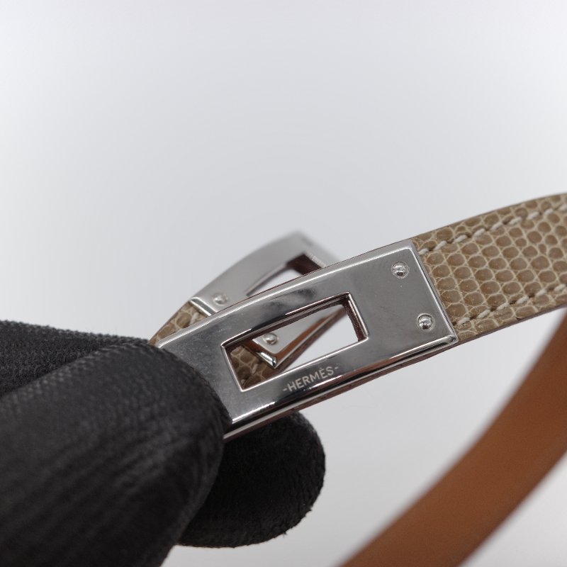 Hermès愛馬仕 Mini Kelly Double Tour 蜥蜴皮銀色鍍層 手環-7