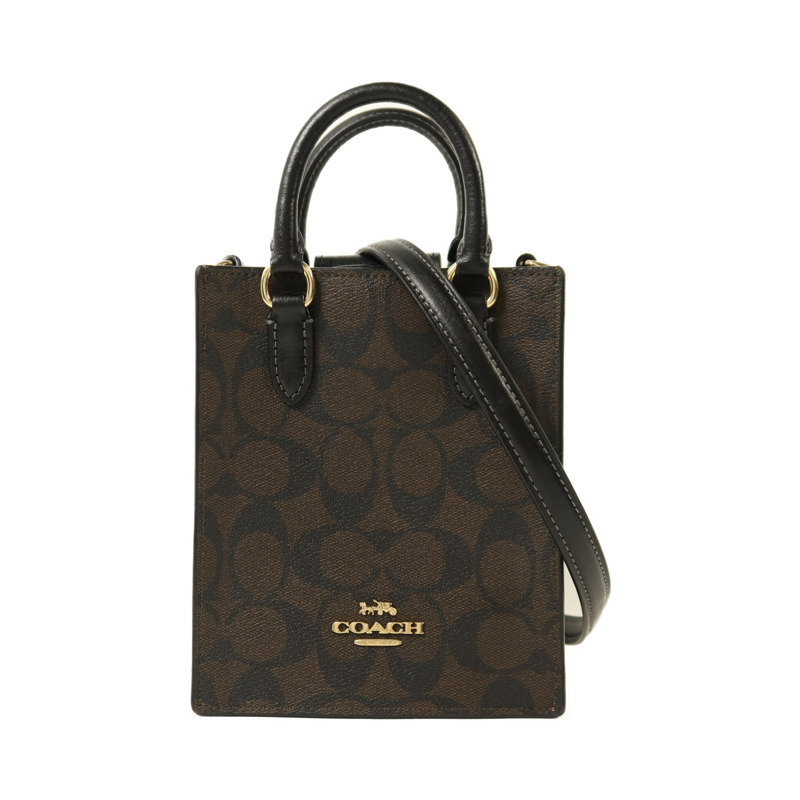 COACH 塗層帆布North South Mini Tote Bag金扣手挽肩背兩用袋-0