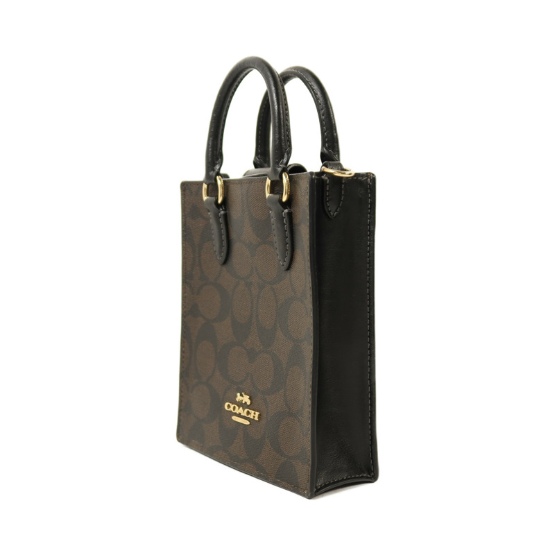 COACH 塗層帆布North South Mini Tote Bag金扣手挽肩背兩用袋-2