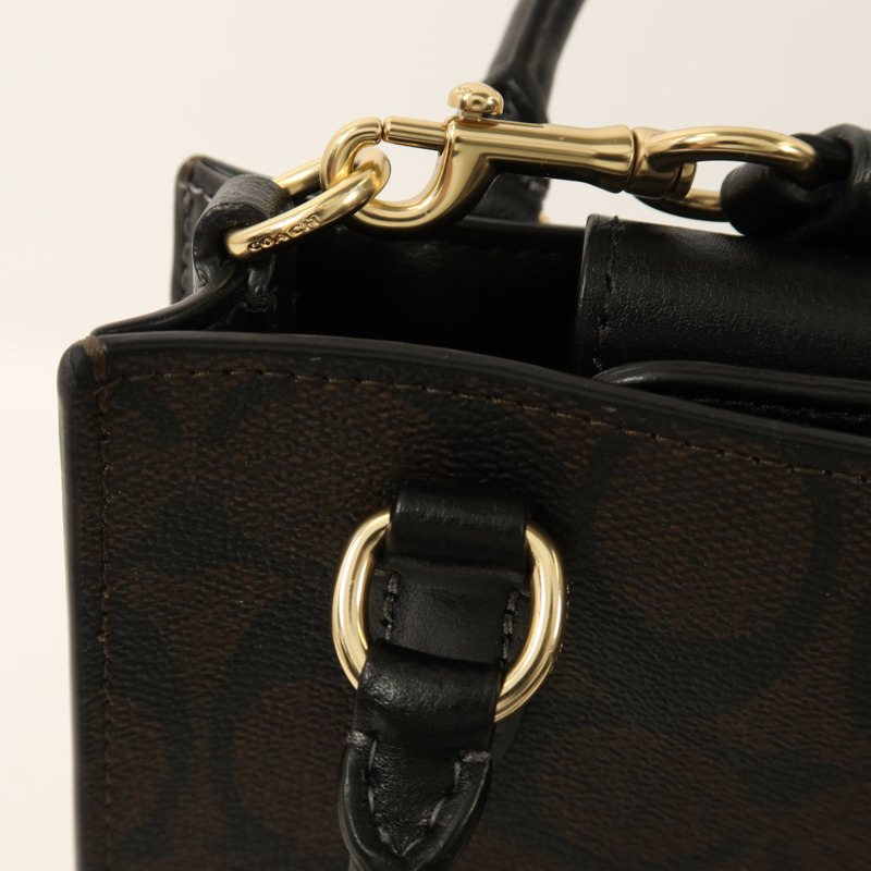 COACH 塗層帆布North South Mini Tote Bag金扣手挽肩背兩用袋-8