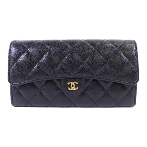 CHANEL 牛皮皮革Long Wallet金扣長錢包