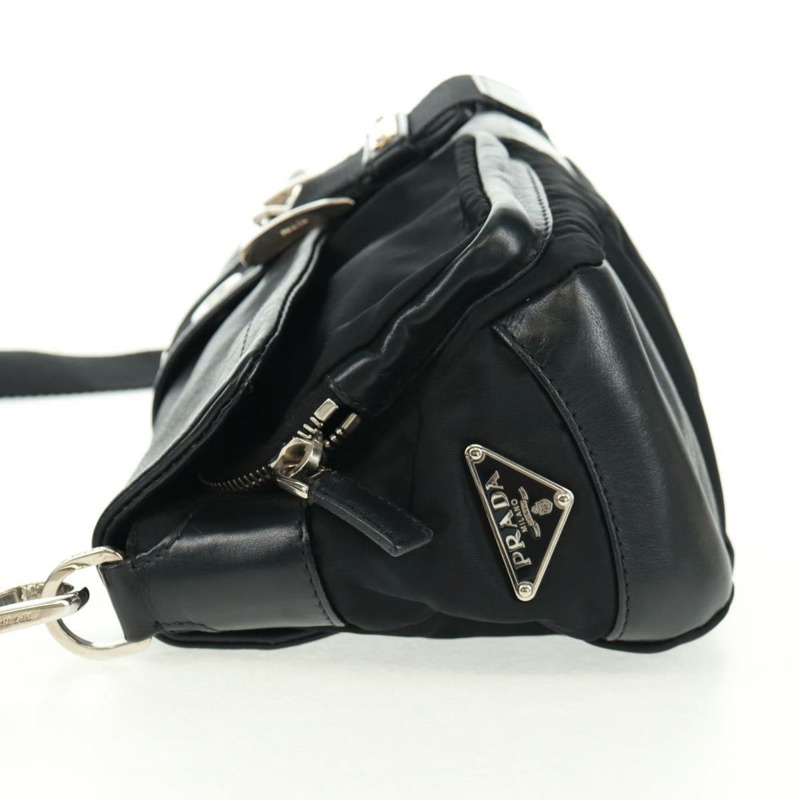 【日本直送】PRADA 單肩包 尼龍皮革 黑色 銀色 正品 am10628V-2