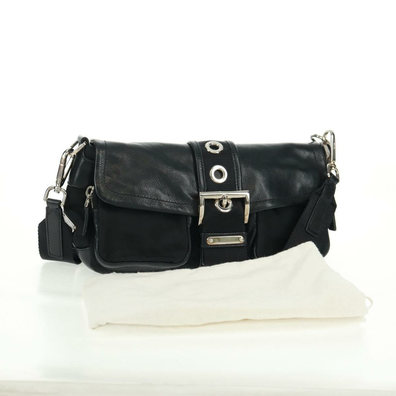 【日本直送】PRADA 單肩包 尼龍皮革 黑色 銀色 正品 am10628V-11