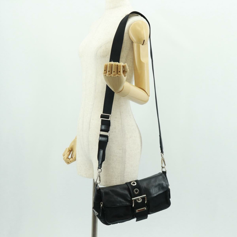 【日本直送】PRADA 單肩包 尼龍皮革 黑色 銀色 正品 am10628V-29