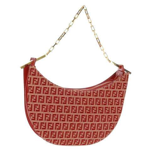 FENDI Zucchino帆布鏈單肩包 紅色金色 正品 168217V