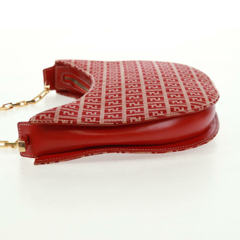 【日本直送】FENDI Zucchino帆布鏈單肩包 紅色金色 正品 168217V-2
