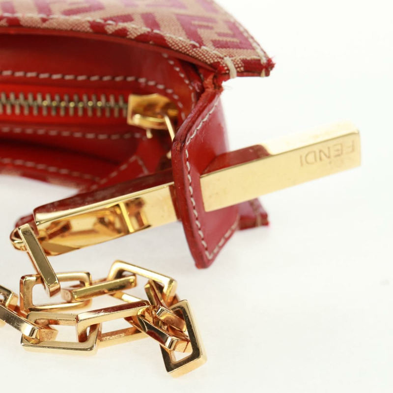【日本直送】FENDI Zucchino帆布鏈單肩包 紅色金色 正品 168217V-8