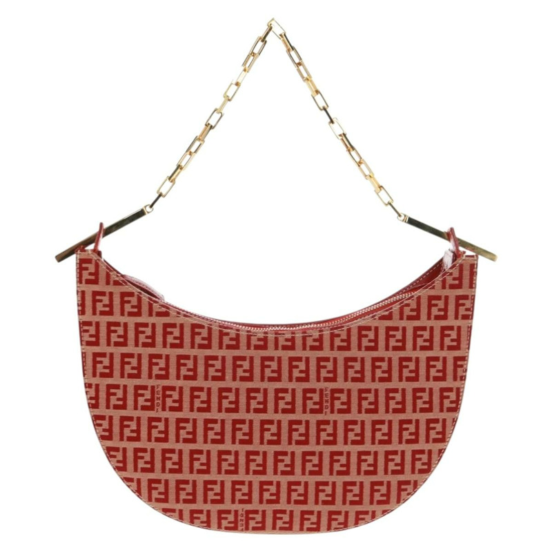 【日本直送】FENDI Zucchino帆布鏈單肩包 紅色金色 正品 168217V-12