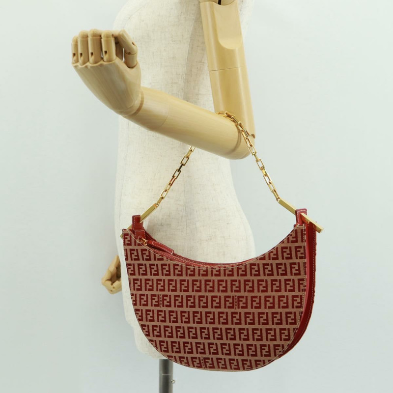 【日本直送】FENDI Zucchino帆布鏈單肩包 紅色金色 正品 168217V-22