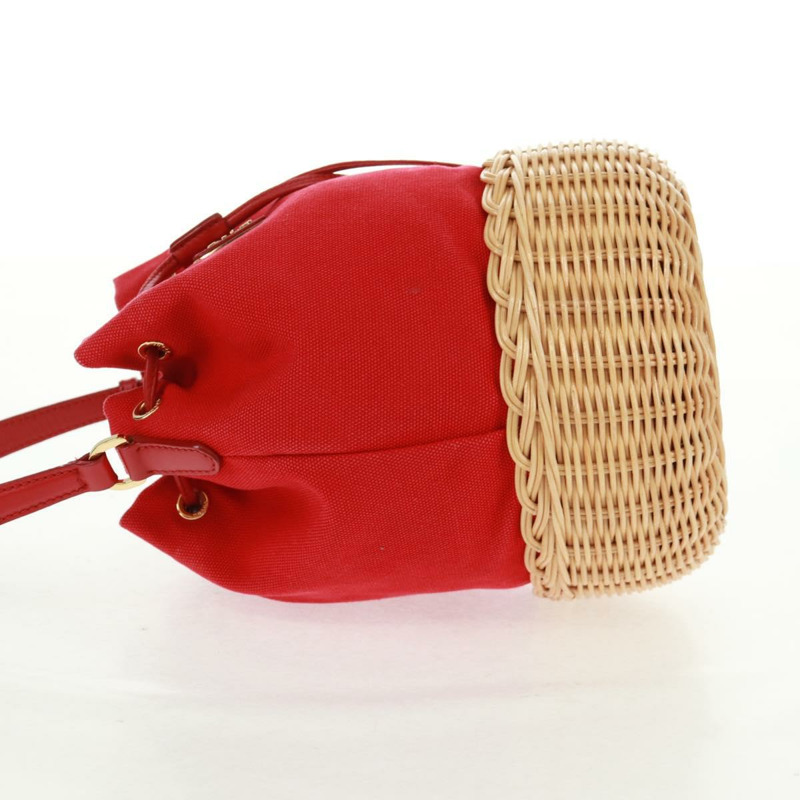 【日本直送】PRADA 草編帆布米紅色單肩包 正品 167958V-2