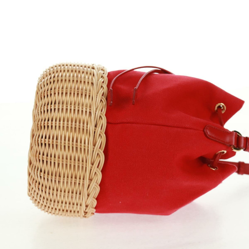 【日本直送】PRADA 草編帆布米紅色單肩包 正品 167958V-3