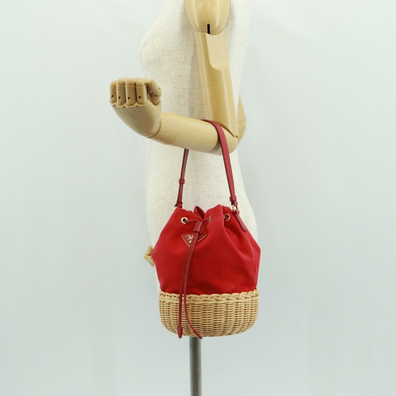 【日本直送】PRADA 草編帆布米紅色單肩包 正品 167958V-20