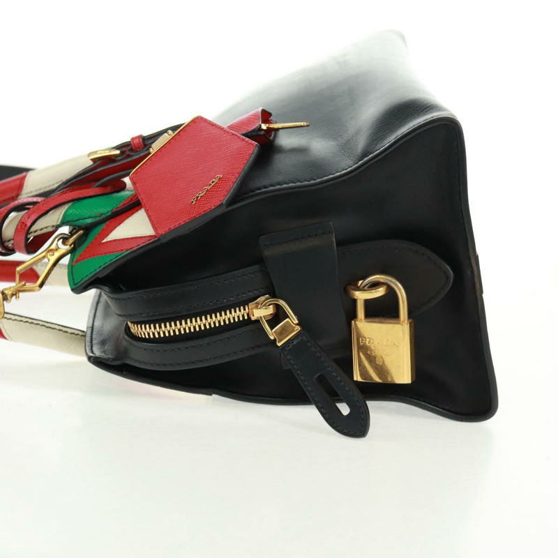 【日本直送】PRADA 手提包 皮革 2way 黑色 金色 Auth 166406V-2