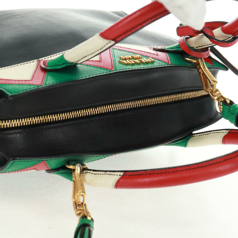 【日本直送】PRADA 手提包 皮革 2way 黑色 金色 Auth 166406V-5