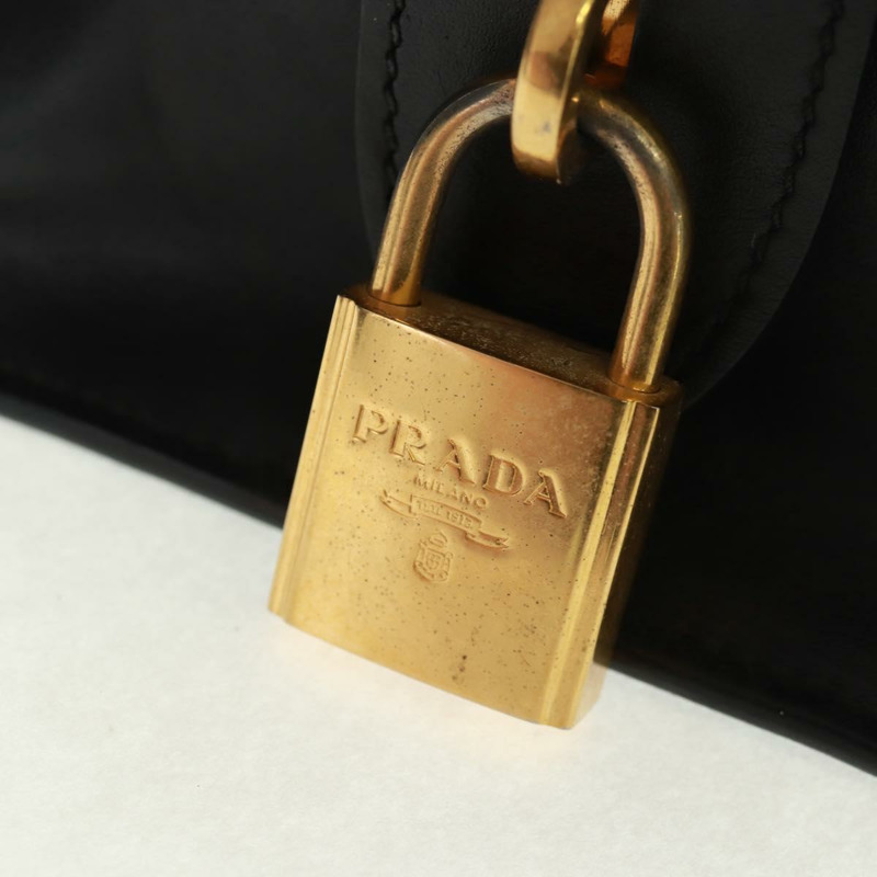【日本直送】PRADA 手提包 皮革 2way 黑色 金色 Auth 166406V-8