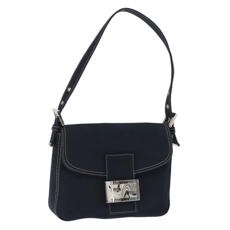 【日本直送】FENDI Mamma Baguette 肩背包 帆布 海軍藍 銀色 正品 ka1887SAV-0