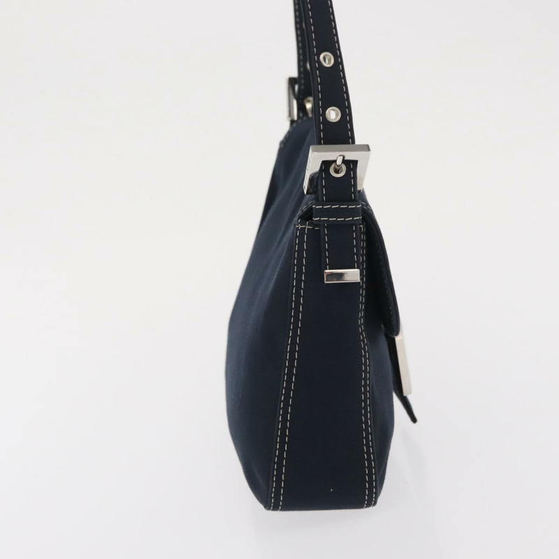 【日本直送】FENDI Mamma Baguette 肩背包 帆布 海軍藍 銀色 正品 ka1887SAV-3