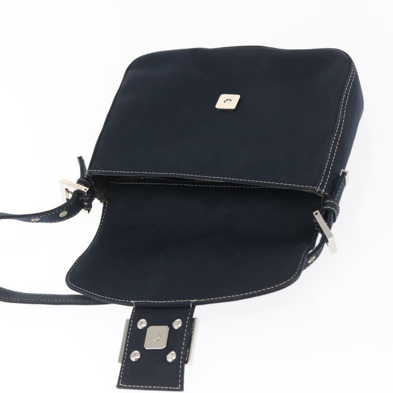 【日本直送】FENDI Mamma Baguette 肩背包 帆布 海軍藍 銀色 正品 ka1887SAV-8
