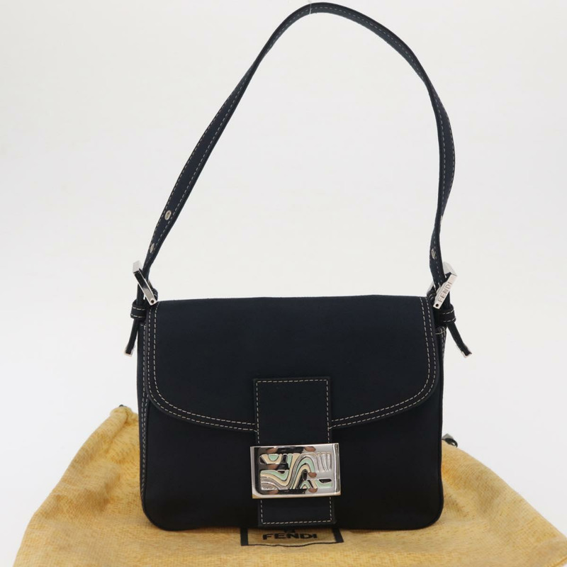 【日本直送】FENDI Mamma Baguette 肩背包 帆布 海軍藍 銀色 正品 ka1887SAV-11