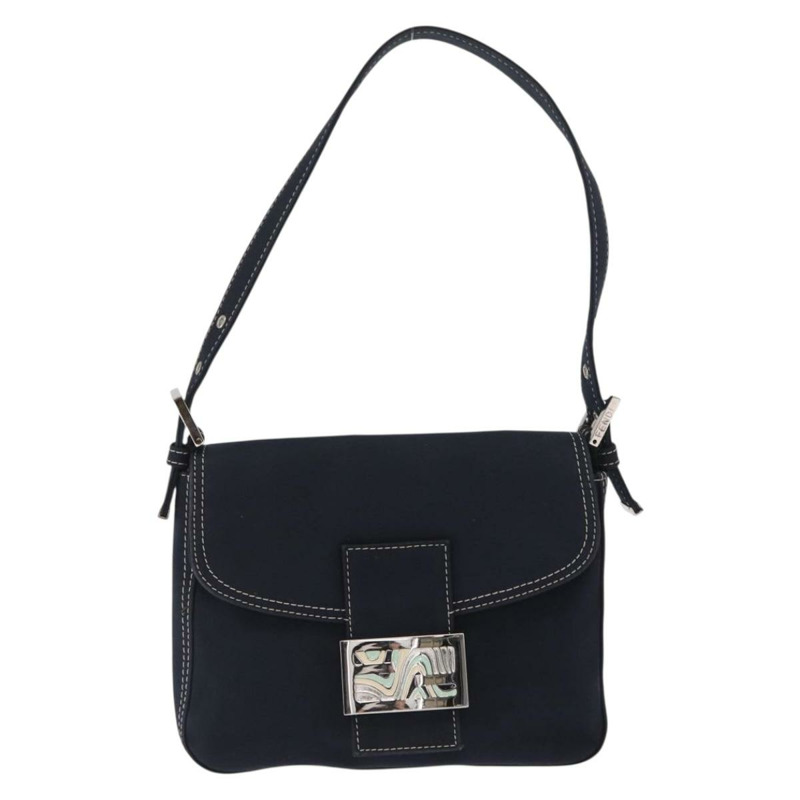 【日本直送】FENDI Mamma Baguette 肩背包 帆布 海軍藍 銀色 正品 ka1887SAV-12