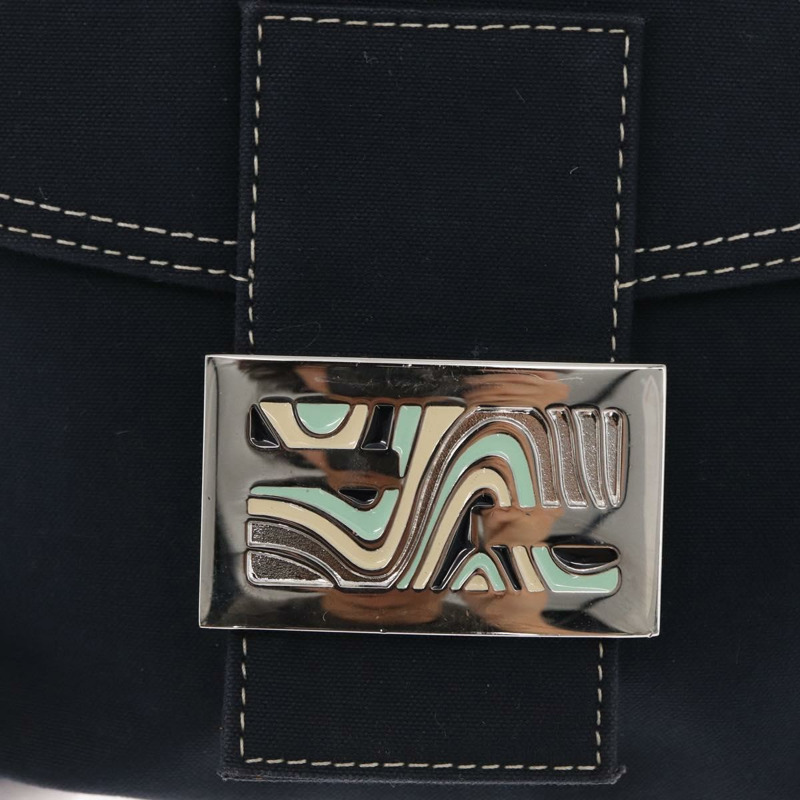 【日本直送】FENDI Mamma Baguette 肩背包 帆布 海軍藍 銀色 正品 ka1887SAV-18