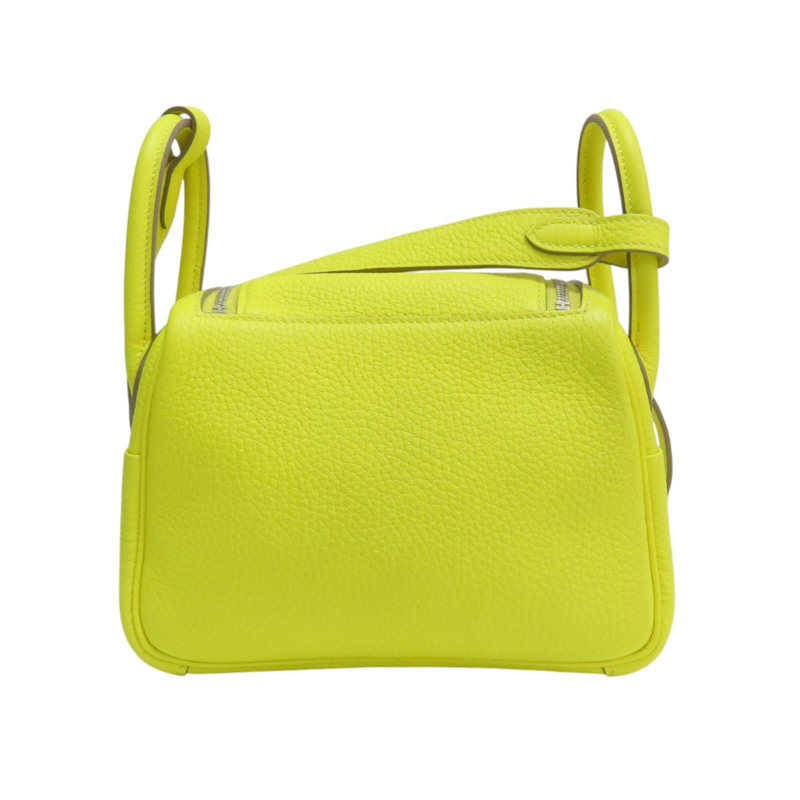 萊姆黃 Taurillon牛皮 Mini Lindy 肩背包 U刻 銀釦【HERMES 愛馬仕】-1