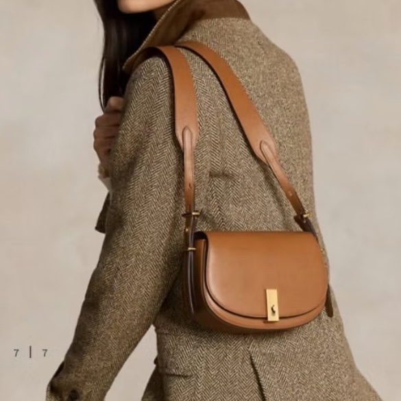 真皮質感滿分 Ralph Lauren Polo ID 系列 專櫃 真皮馬鞍包 經典焦糖咖-4