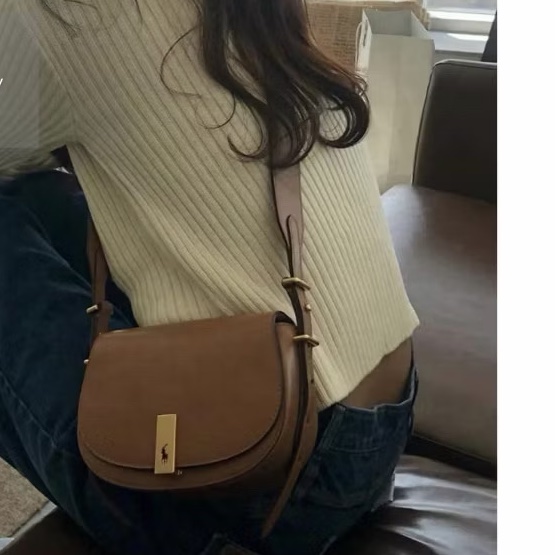 真皮質感滿分 Ralph Lauren Polo ID 系列 專櫃 真皮馬鞍包 經典焦糖咖-5
