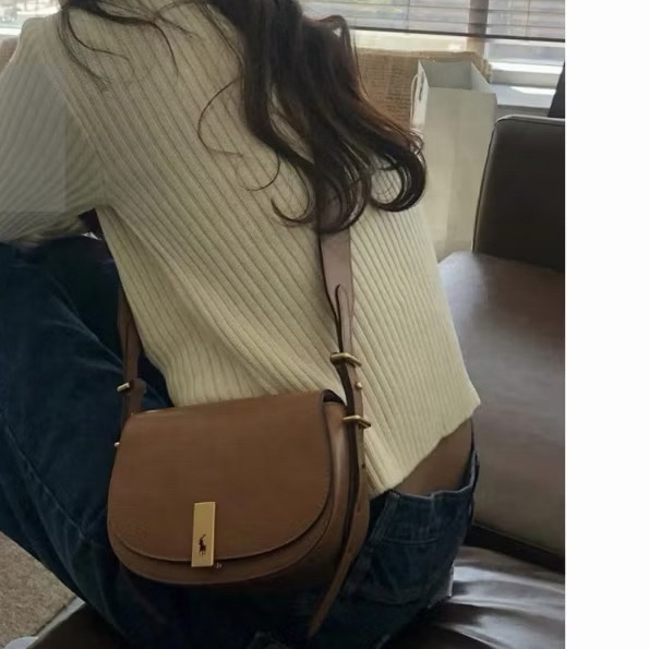 真皮質感滿分 Ralph Lauren Polo ID 系列 專櫃 真皮馬鞍包 經典焦糖咖-6