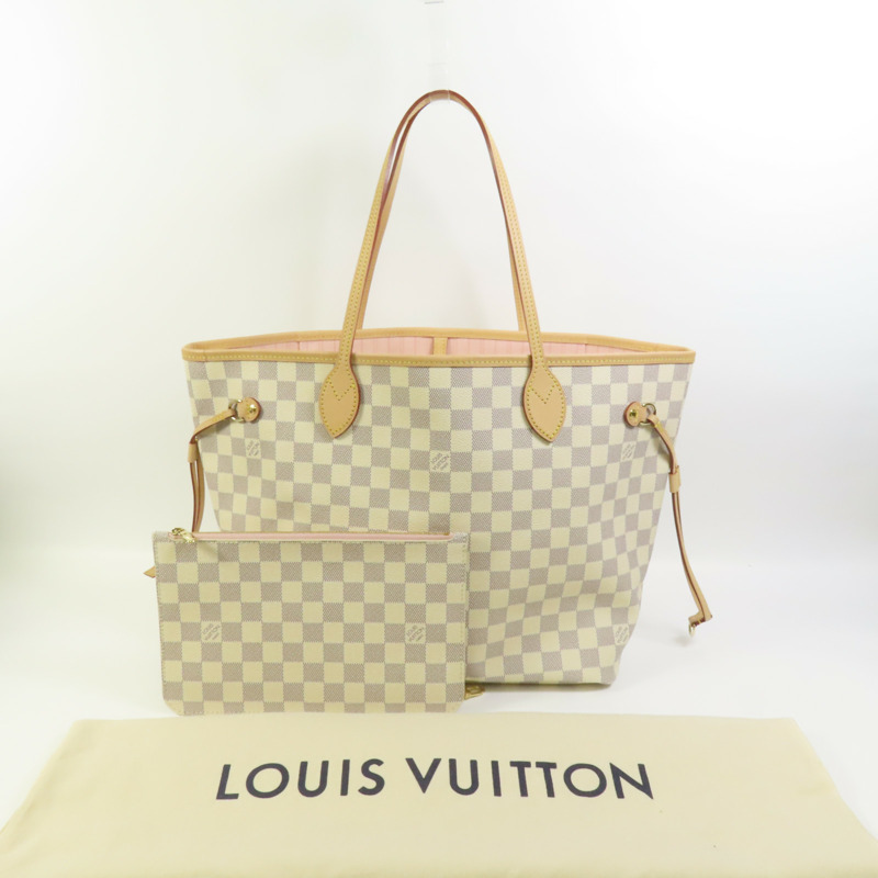 LOUIS VUITTON Damier Azur Neverfull MM金扣手挽袋-9