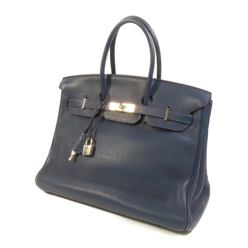 HERMES Clemence皮革Birkin 35銀扣手挽袋Bleu Nuit-2