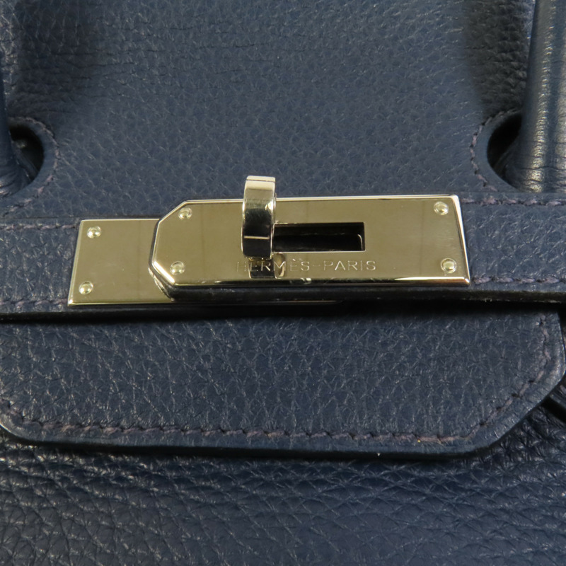 HERMES Clemence皮革Birkin 35銀扣手挽袋Bleu Nuit-5