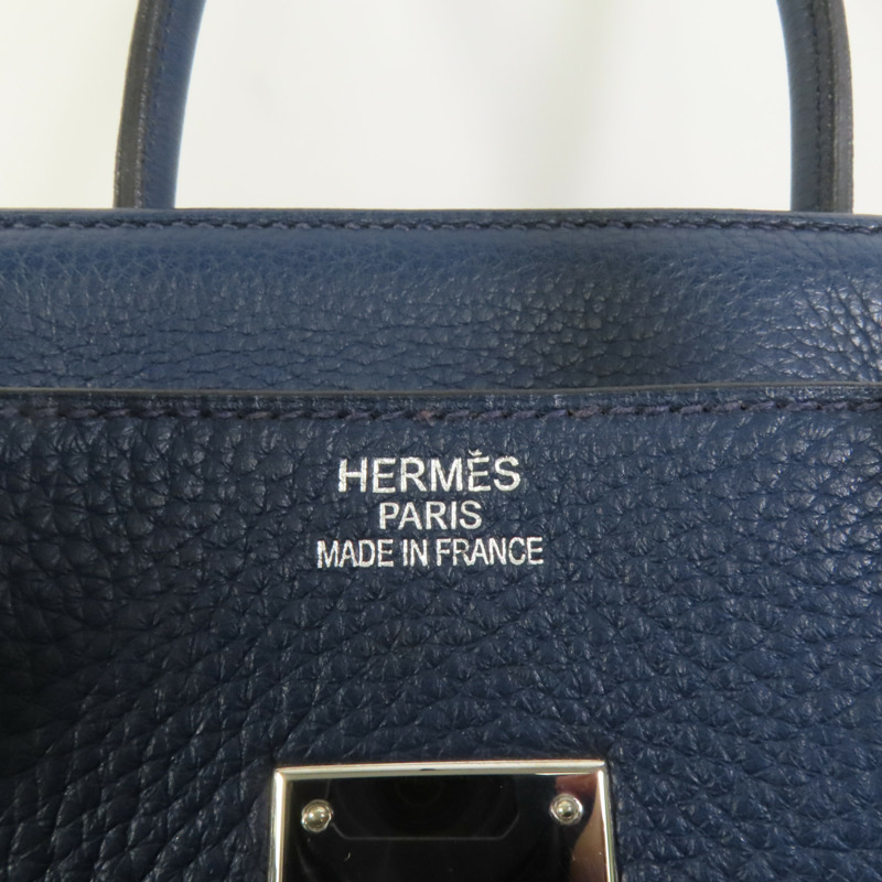 HERMES Clemence皮革Birkin 35銀扣手挽袋Bleu Nuit-7