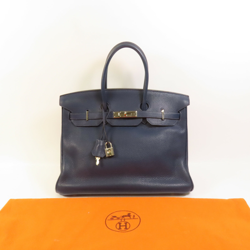 HERMES Clemence皮革Birkin 35銀扣手挽袋Bleu Nuit-9